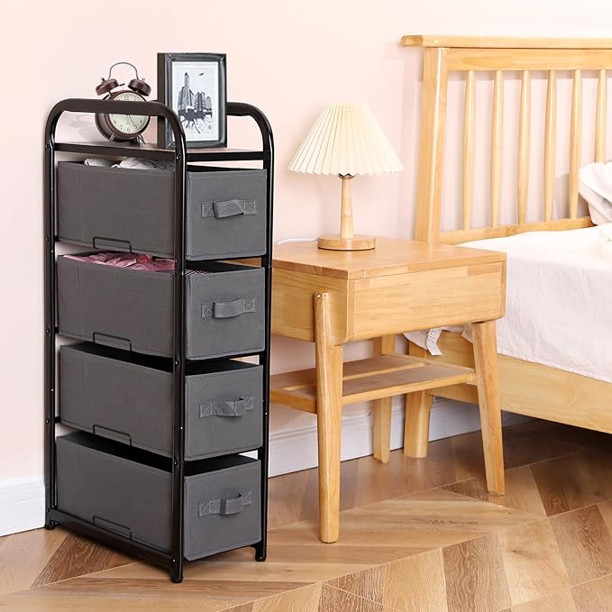 MAX Houser 4 Drawer Narrow Dresser Fabric Storage Tower Vertical Slim Storage