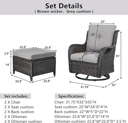 Belord 4 Pieces Patio Furniture Sets, Wicker Patio Swivel Glider Chair with Ottomans, Outdoor Furniture Set for Outside Porch, Deck, Balcony, Garden