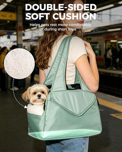 Lightweight Dog Purse with Large Pockets for Small Dogs up to 8 lb | Stylish, Soft-Sided Small Dog Carrier with Safety Buckle and Breathable Anti-Scratch Mesh for Travel, Sage Green