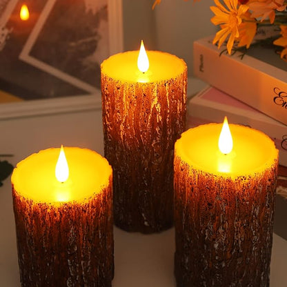 Flameless Candles Battery Operated Pillar Pine Effect Real Wax Flickering 3D