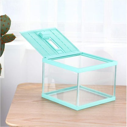 crapelles Reptile Terrarium Tank, Snail Jumping Spider Enclosure, Tarantula Insect Pet Box, Vivarium Tank for Hermit Crab Cricket Gecko Frog, Small Tortoise Habitat Cage (7.8x7.8x5.9 Inches) Green