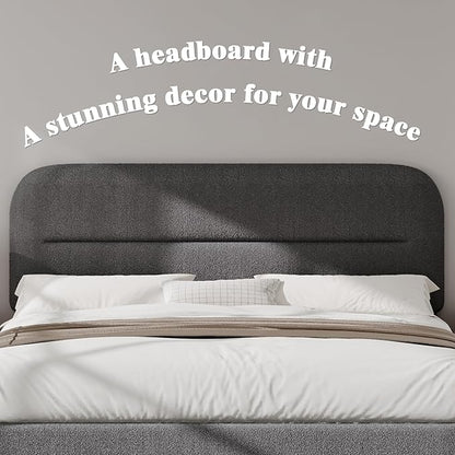 HOMBCK Full Size Boucle Bed Frame, Soft Upholstered Bed Frame with Headboard, Thickened Footboard, Rounded Corners, No Box Spring Needed, Easy Assembly, Grey
