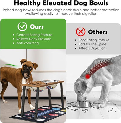 Elevated Dog Bowls for Large Extra Large Dogs with Mat, 4 Height Adjustable, 2 Stainless Steel Dog Bowls 3000ml,101oz