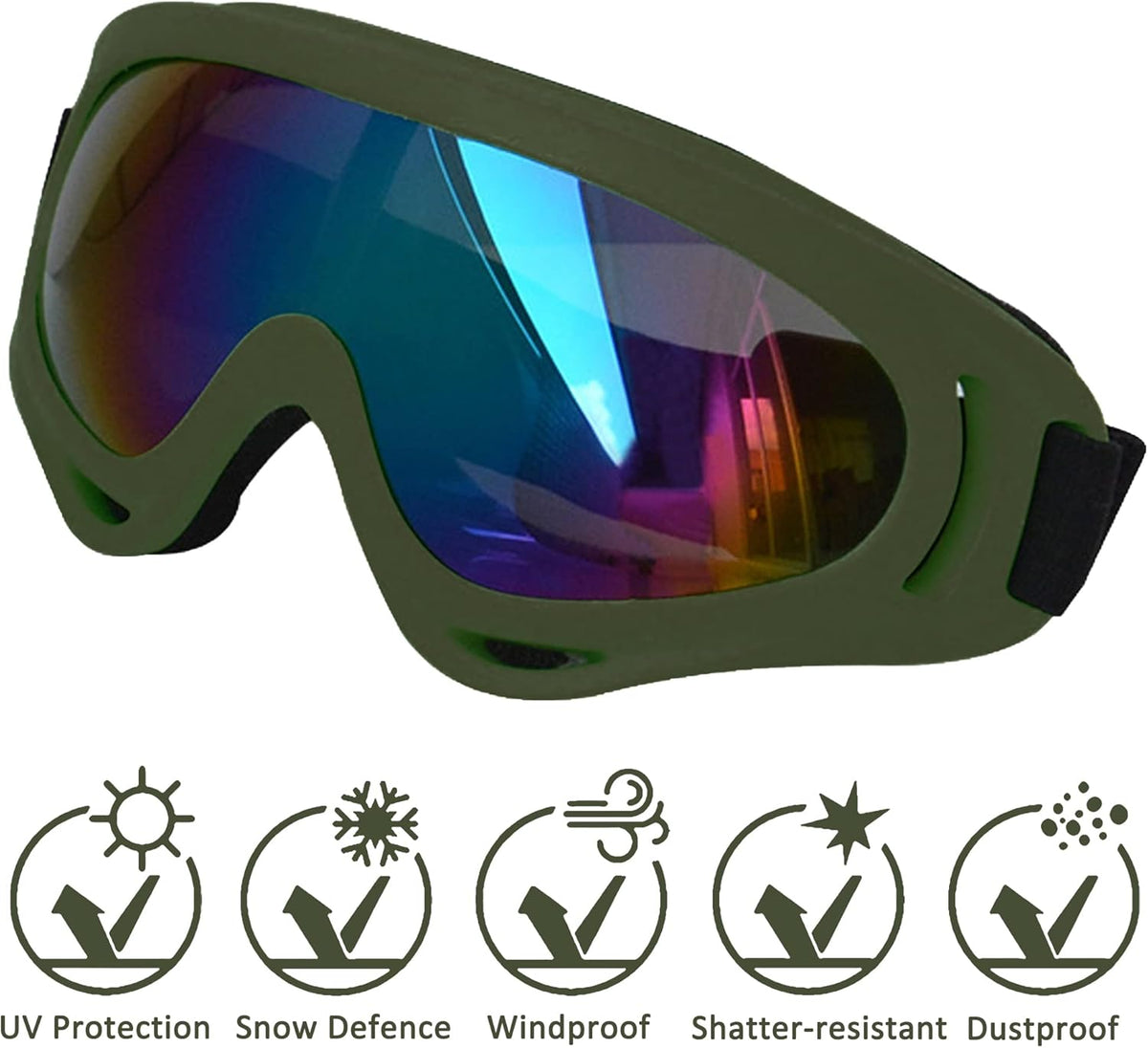 Large Dog Sunglasses with Adjustable Strap UV Protection, Suitable for Medium-Large Dogs, Soft Goggles (Army Green Frame)