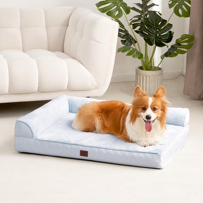 EHEYCIGA Orthopedic Dog Bed, Medium Memory Foam Dog Bed, Washblue | Small Dog Sofa with Washable Removable Cover, Waterproof Pet Couch for Crate with Nonskid Bottom, 35x22x6