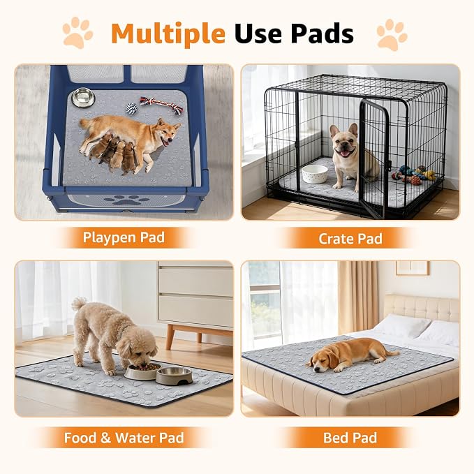 LOOBANI Washable Pee Pads for Dogs 36"x48", 2 Pack Whelping Pads, Gray | Extra Large Soft Reusable Dog Mat For Incontinence, Housebreak, Crate, Fast Absorbent, Non-Slip, Waterproof, Leakproof
