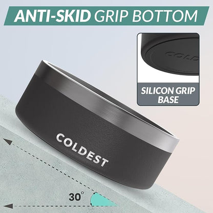 Coldest Dog Bowl - Anti Rust Metal, Non Slip, 3 Layers Insulated Stainless Steel Dog Bowls - Spill Proof & Heavy Duty - Water Bowl for Dogs, Cats & Pets, Dish Washer Safe (64 oz, Stealth Black)