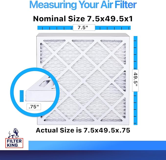 Filter King 7.5x49.5x1 Air Filter | 4-PACK | MERV 8 HVAC Pleated A/C Furnace