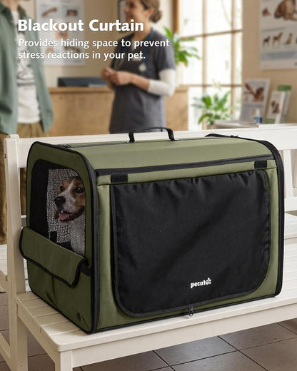 Dog Car Carrier Light Weight 27×20.5×20.5in, Foldable Dog Carrier, Gren | Easy to Assemble, Portable and Breathable Pet Carrier, Suitable for Indoor and Outdoor Use, Dog Travel Crate with Curtain