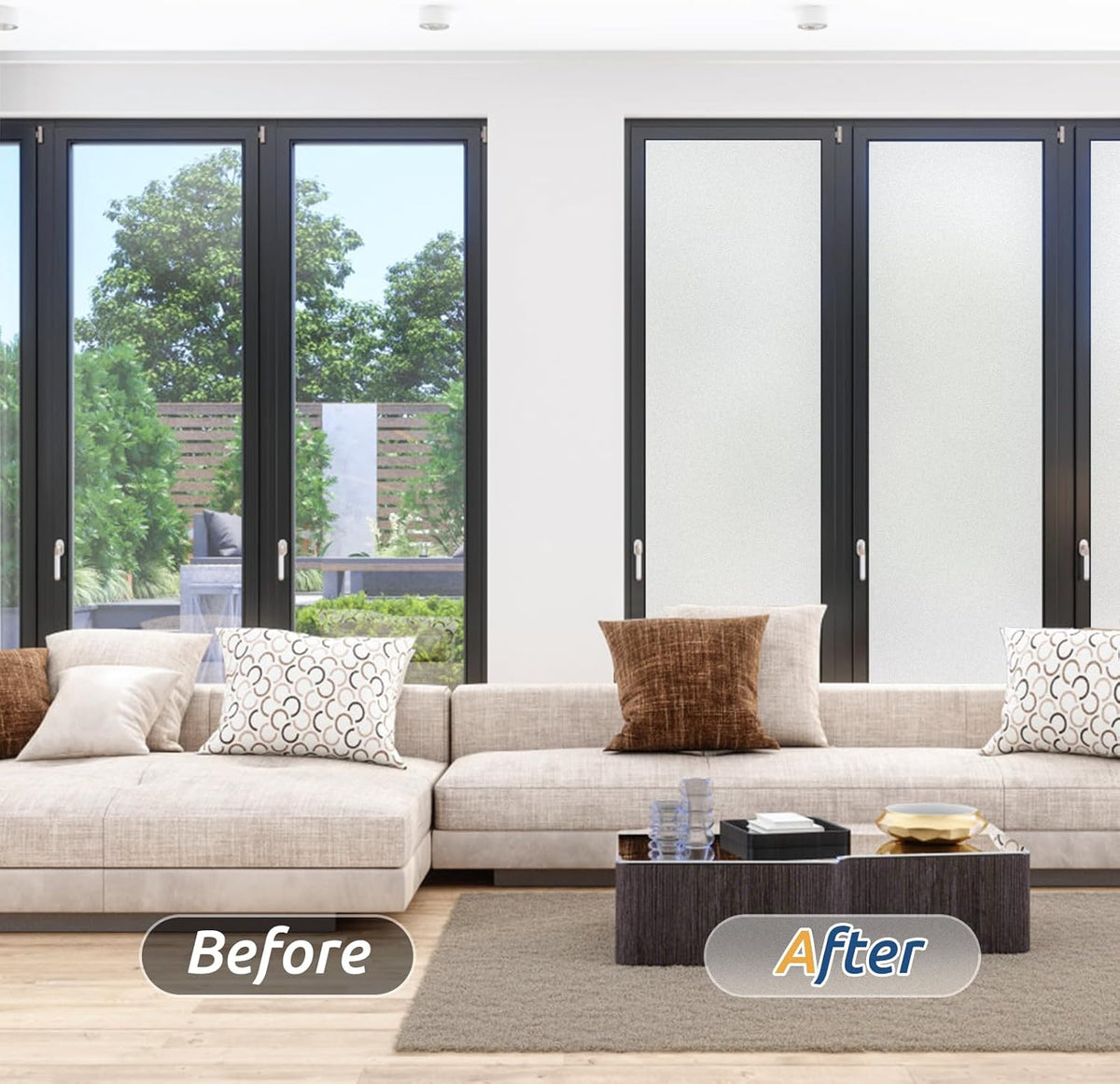 rabbitgoo Window Privacy Film, Frosted Glass Window Clings, Static Cling UV Heat Blocking Door Stickers for Home Bathroom, Removable Indoor Decal Coverings Day and Night, Pure, 17.5 x 157 Inches