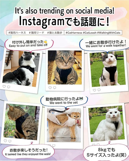 Cat Harness Escape Proof with Leash for Walking, Travel Vest Soft Chest Support, Adjustable Size, Escape Proof Soft Adjustable Vest Harnesses, Breathable, Kittens, Small Dogs (美/背縄/緑1/XS)