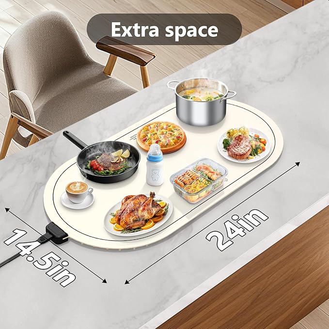 Warming Mat for Food with Adjustable Temperature Timer, 10S Fast Heating