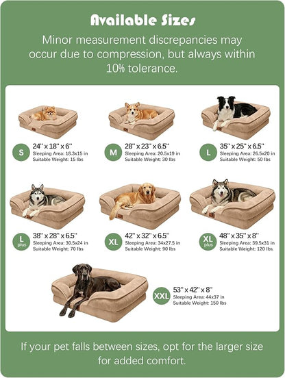 Spotted Play Orthopedic Dog Bed with Sides - Sofa Beds for Extra Large Dogs, Supportive Foam Pet Couch Bed with Washable Removable Cover, Waterproof Lining and Non-Slip Bottom, Brown - XL