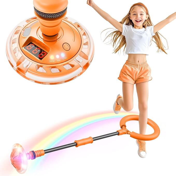 Flooyes Skip Ball for Kids, Ankle Skip Ball Toy with Counter, Timer and Cal Calculator, Girl Birthday Gifts for Age 6 7 8 9 10+, Rechargeable Colorful Flash Wheel Skip Ball for Girls Women