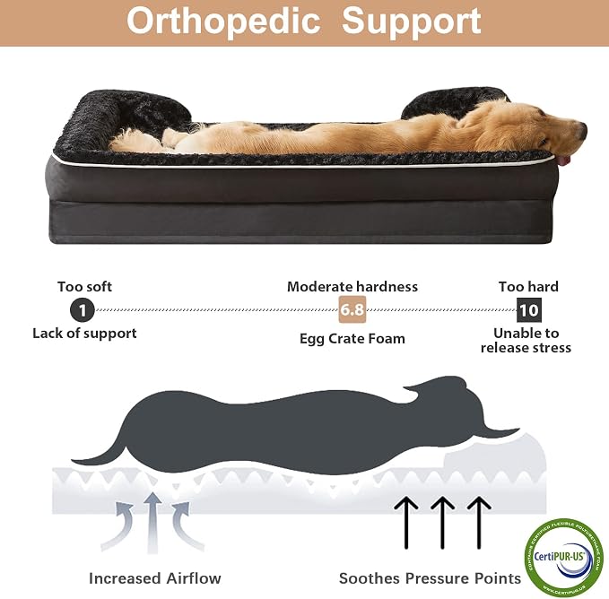 WNPETHOME Orthopedic Washable XL Dog Bed for Senior Dog Cozy Sleep | Extra Large Waterproof Big Soft Dog Couch Sofa Bed for Dogs Relax with Removable Cover Supportive Pet Bed Black 42x30 Inch
