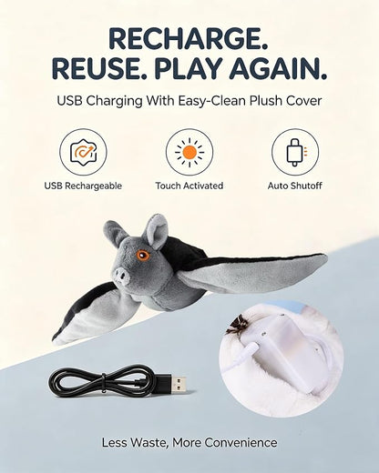 Flying Bat Dog Toy, Interactive Flying Bat Toy for Dogs with Flapping Wings, Chirping Sounds, USB Rechargeable, Touch Activated, Hanging or Floor Toy for Dogs, Puppies and Cats to Reduce Boredom，2 PCS