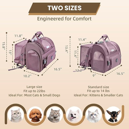 Expandable Cat Carrier Backpack for Large Cats - Airline Approved Pet Carrier Backpack for Small Dogs, Hiking & Travel, Waterproof with Breathable Mesh, 14lbs Capacity (Plum, Standard)