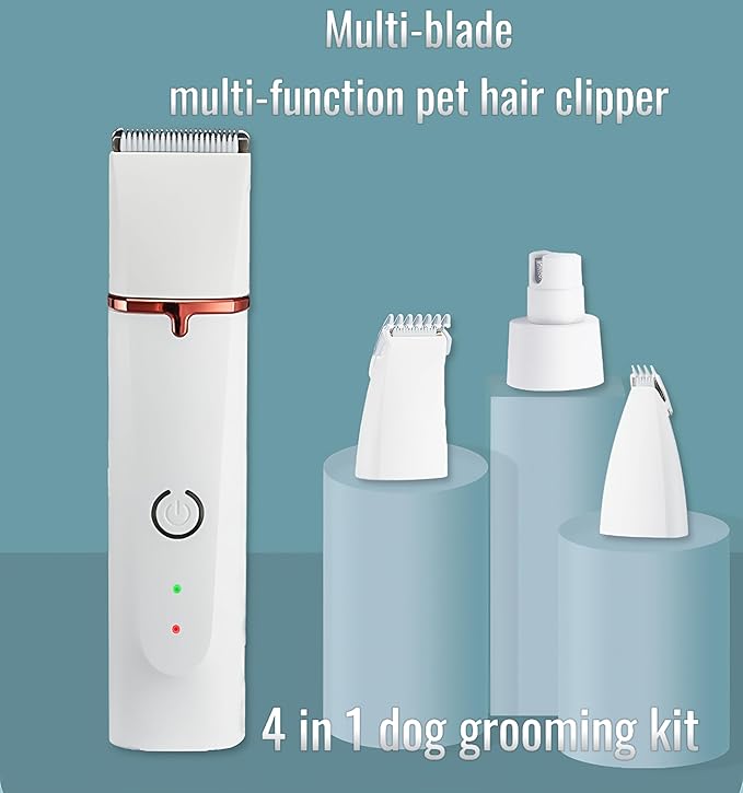 4 in1 Pet Dog Grooming Clippers Cat Nail Clipper&Paw Trimmer Dog Hair Trimmer-Low Noise Rechargeable - Cordless Quiet Pet Grooming Supplies for Dogs Hair Nail Clippers Around Eyes and Ears(White)