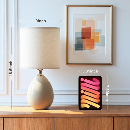 18.5" Table Lamp Set of 2 for Living Room Bedroom, Bedside Lamps for Night Stands, Desk Nightstand Lamp Dimmable, Modern Linen Cream Ceramic Lamps