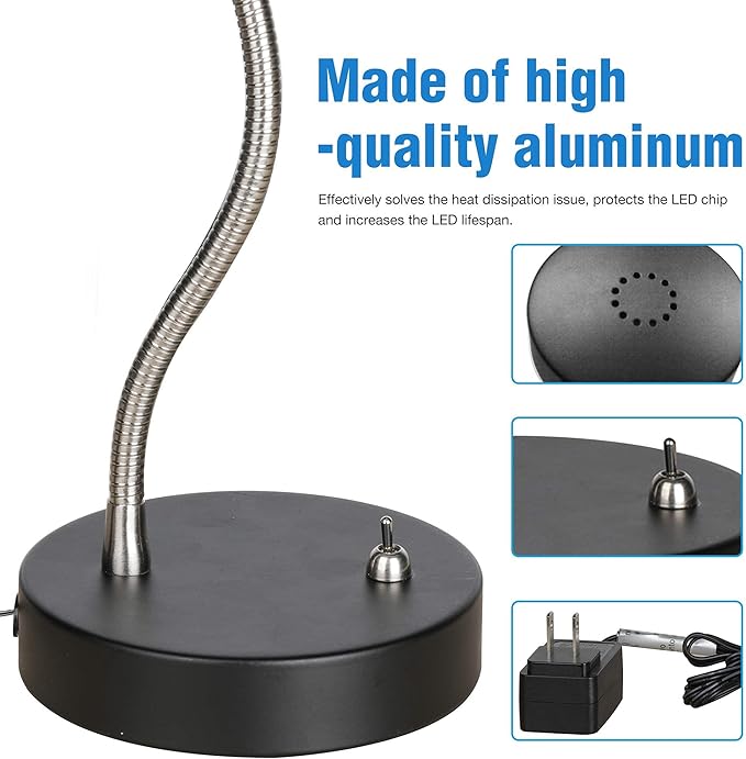 19.25" Flexible Gooseneck LED Desk Lamp, Plun-in Table Light with Stable Base, 4.5W 260LM 4000K, 65” Cord Small Desk Light for Home Office, Study, ETL Listed