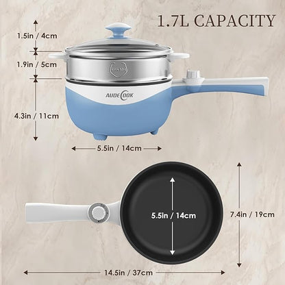 Audecook Hot Pot Electric, 1.7L Mini Electric Skillet Portable Nonstick Sauté