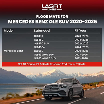 LASFIT Floor Mats & Cargo Mat for Mercedes Benz GLE SUV 2020-2026 350/450 / 450e / 580/53 AMG / 63 AMG S (Fit 5 Seats, Not Fit Coupe), All Weather TPE Car Mats for GLE Floor Liners & Trunk Mat