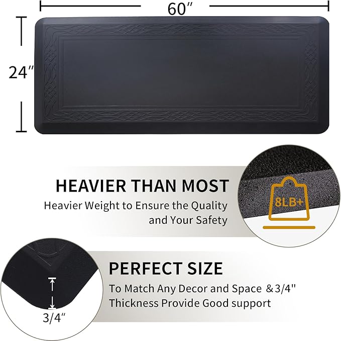 24 x 60 Inch Extra Support Anti Fatigue Comfort Kitchen Mat, Waterproof Long Kitchen Runner, Non-Slip Standing Desk Mat, Commercial Pads for Offices, Home, Garages (Bordeaux Black, 24'' x 60'')