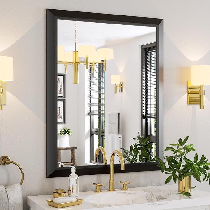 Amorho Black Bathroom Mirror, 40X32 Inch Thick Metal Framed Wall Mirrors