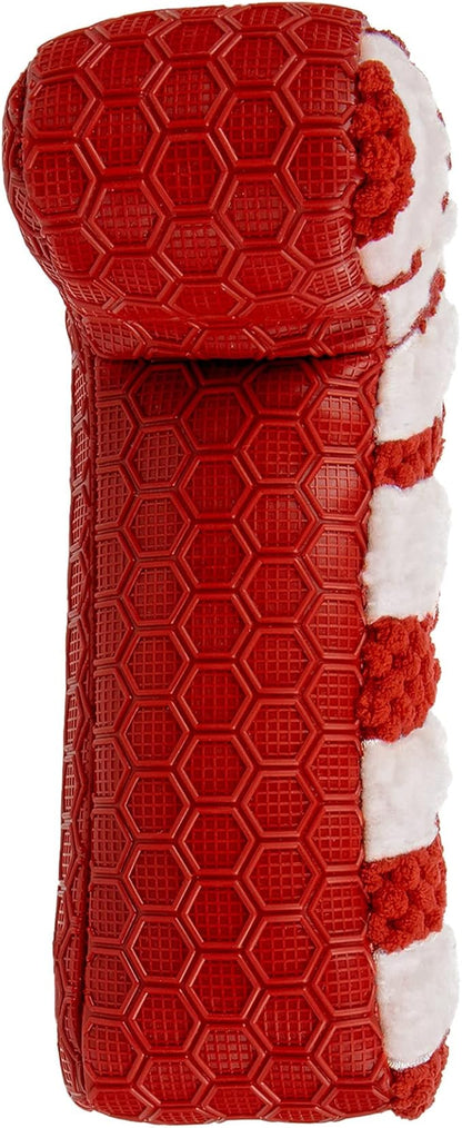 goDog Holiday Collection Mixed Materials TPE-Plush Candy Cane Squeaky Dog Toy, Chew Guard Technology - Red/White, One Size