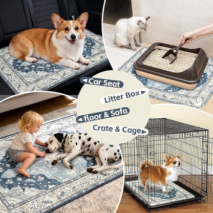 Washable Pee Pads for Dogs, 2 Pack Reusable Puppy Training Pads 48"x32" Super Absorbent Waterproof Dog Training Pads, Non-Slip Potty Pads, Whelping Pads Litter Mat Navy & Ecru