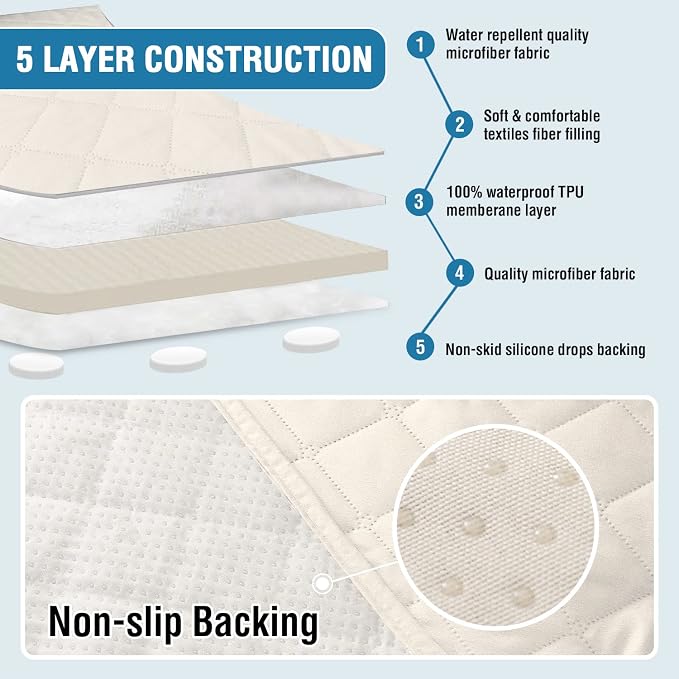 H.VERSAILTEX Couch Cover for Dogs Washable 100% Waterproof Sofa Cushion Cover Dog Bed Cover Non-Slip Pet Blanket for Sofa Cushion Protector, 35"x62", Ivory
