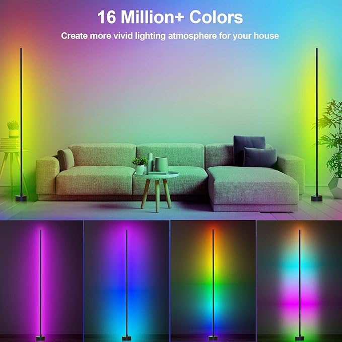 Corner Floor Lamp, 2 Pack LED Corner Lamp with App/Remote/Button Control, Smart RGB Floor Lamp with 16 Million DIY Colors & 68+ Scene, Music Sync for Living Room, Bedroom, Gaming Room