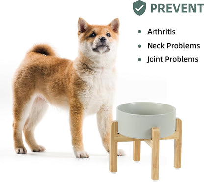 Ceramic Raised Dog Bowl Set, Elevated with Stand, Food and Water Bowl for Medium Breed Dogs, Weighted Dog Dishes, Pet Bowl(7.3'',41OZ, Grey)