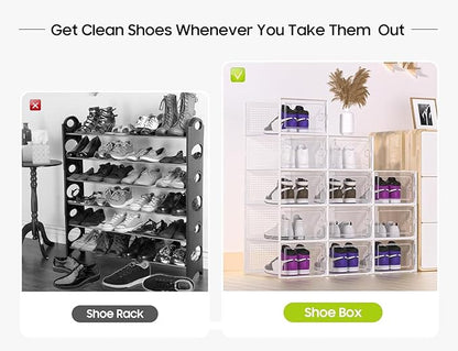 Kuject X-Large Shoe Storage Boxes Organizers Clear Plastic Stackable 12 Pack