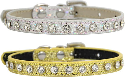 2 Pack Cat Collar Rhinestone Bling Cute Cat Collars Accessories for Pet Collars Adjustable Ideal for Girl Cats Male Cats(Silvery Gold)
