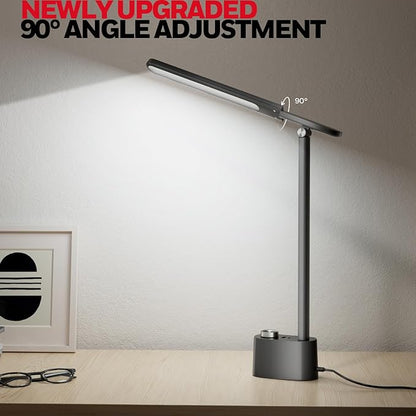 Honeywell Upgraded LED Desk Lamp - H01 Pro Sunturalux™ Foldable Desk Light with USB A+C Charging Ports, 3 Color Modes Dimmable Table Lamp for Home Office Reading(Black)