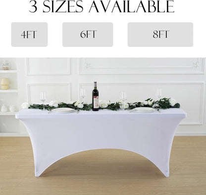 Craft And Party 6 Pack 6ft White Spandex Tablecloth – Fitted Stretch Cover – Universal Fit for Folding Tables – Wrinkle-Free, Washable – Ideal for Parties, Weddings, Events