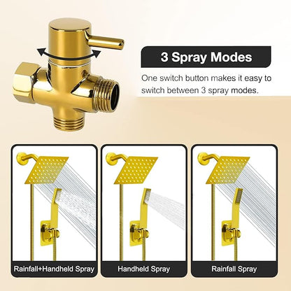 8"High Pressure Square Rain Shower Head and 2-in-1 Hand Shower.Equipped