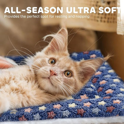 Mora Pets Cat Bed Ultra Soft Dog Crate Pad Star Print 14 x 17.5 inch Blue | Washable Crate Mat for Small Dogs and Indoor Cats, Reversible Fleece Dog Kennel Pad, Flat Pet Bed, Cat Carrier Mat