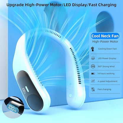 Portable Neck Fan, Personal Wearable Bladeless Fan, LED Display, 6000mAh USB