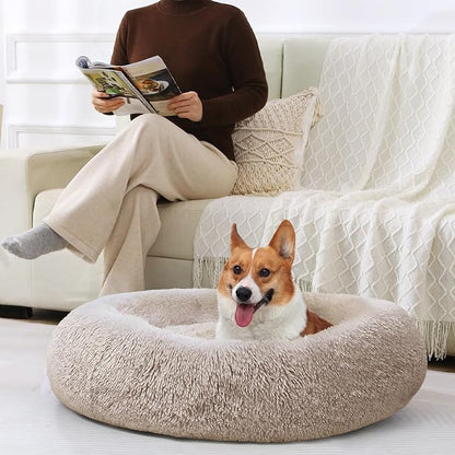 JOLLYVOGUE Dog & Cat Bed, Calming Anti-Anxiety Pet Bed for Small Dogs, Fluffy Donut Cushion for Small and Medium Pets (23")