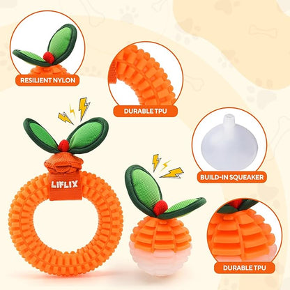 2-Pack Dog Teeth Cleaning Toys, Durable TPU Bite and Brush Dog Toys for Small and Medium Dogs, Dental Chew Toys for Puppy Teething