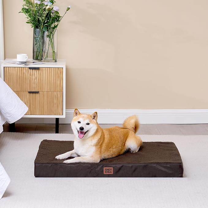 EHEYCIGA Orthopedic Dog Bed Large with Removable Washable Cover, 41IN Brown | Egg Crate Foam Support, Durable Oxford fabric, Non-Slip Bottom, Machine Washable, Soft Waterproof Plush Pet Bed Mat For Crate