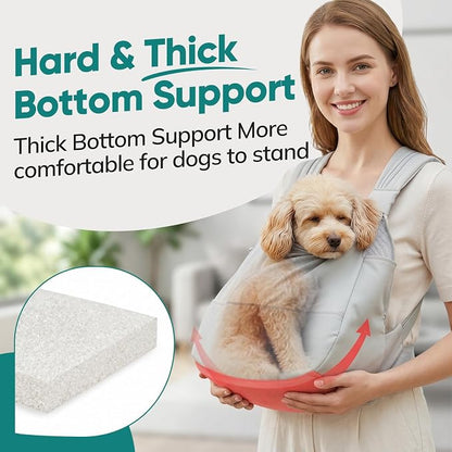 Dog Sling Carrier Front with Thicken Bottom Support for Small Dogs 10-16 lb | Adjustable, Hands Free, Comfortable Wearable, Lightweight, Vet Visits, Anxiety, Travel, Hiking, Safety Clip Grey