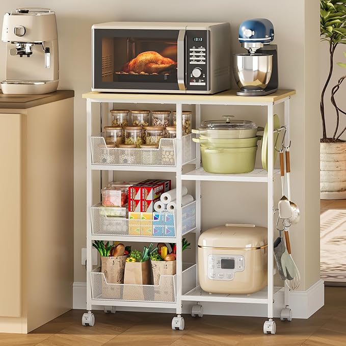 Rolling Kitchen Storage Microwave Cart & Kitchen Island on Wheels, Adjustable
