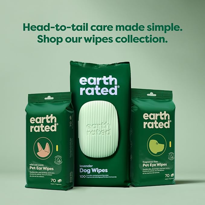 Earth Rated Pet Wipes for Dogs and Cats, Hypoallergenic, 3-in-1 Cleaning, Deodorizing and Hydrating, for Grooming Paws, Body and Butt, New White Tea and Basil Scent, 100 Count