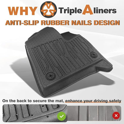 TripleAliners Floor Mats Compatible with 2024-2026 GMC Acadia/Chevy Traverse (2nd Row Captain's Chairs)/2025-2026 Buick Enclave | 7-Seat Only | All Weather TPE Custom Fit Full Set Floor Liners
