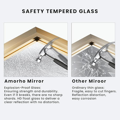 Amorho Bathroom Mirror, 24x32 Inch Gold Thick Metal Framed Wall Mirrors