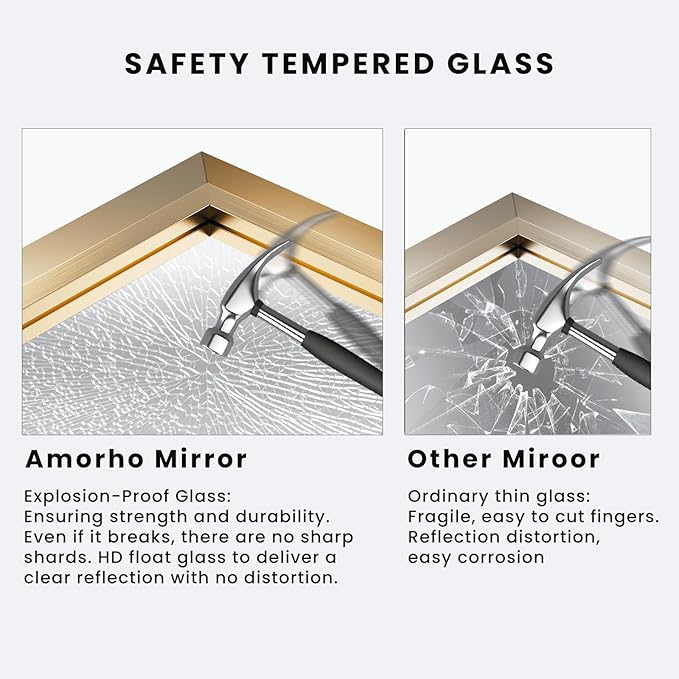 Amorho Bathroom Mirror, 40x36 Inch Golden Thick Metal Framed Wall Mirrors