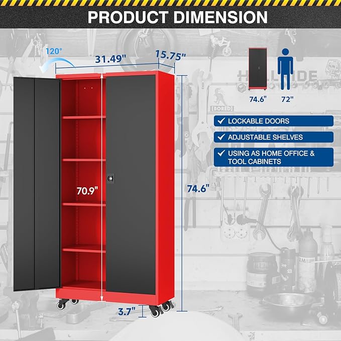 Metal Rolling Storage Cabinet-74.6” Tall Steel File Cabinets